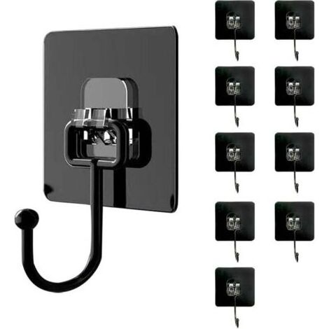 10er-Pack selbstklebende Wandhaken (max. 30 kg) – Schwarz – Wasserfest und spurlos – Kein Bohren erforderlich – Für Badezimmer, Decke, Wandhaken, Küchenutensilien, Schlüssel, Rucksäcke (1/4)