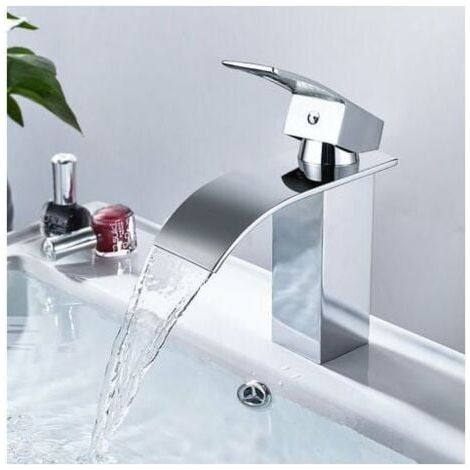 Wasserfall-Waschtischarmatur, Messing-Badezimmerarmatur, Waschtischarmatur mit großem Auslauf (1/5)