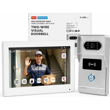 Fils Visiophone Connecté Filaire Kit Interphone Vidéo,Ecran TFT Couleur 7’’,Platine de Rue avec Camera,Sonnette Vidéo Extérieur Vision Nocturne,Audio Bidirectionnel,Une Famille (1/5)