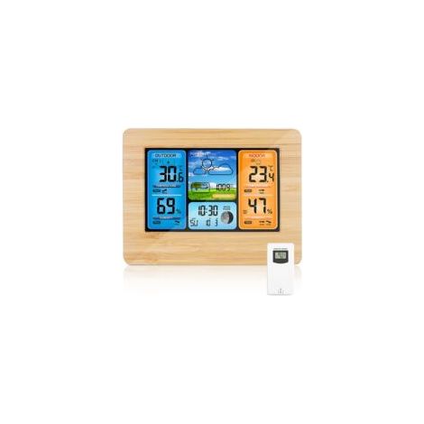 Drahtlose Wetterstation mit digitaler Farbanzeige, Wettervorhersage, Warnmeldungen, Temperatur-/Luftfeuchtigkeits-/Barometer-/Wecker-/Monduhr-/Wetteranzeige mit Außensensor (1/5)