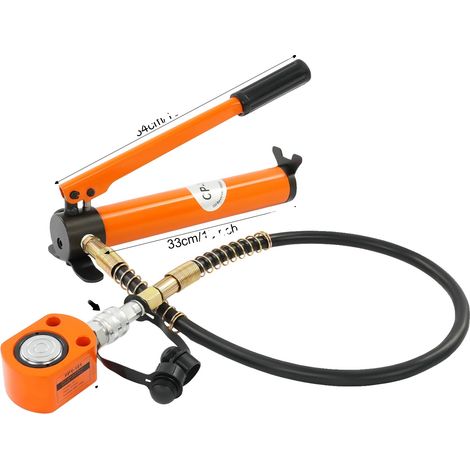 Gato hidráulico de cilindro, capacidad de 10 toneladas, mango ergonómico, color naranja. (1/2)