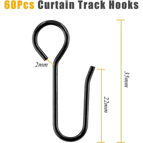 Lot de 60 crochets métalliques en forme de S pour tringle à rideaux, crochets pour tringle à rideaux de douche et de lit suspendus.