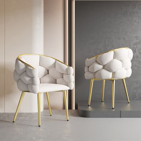 Chaise en velours beige avec pieds en fer doré, style moderne et élégant, dossier remplaçable, idéale pour salle à manger, salon ou coiffeuse, 1 pièce (1/5)