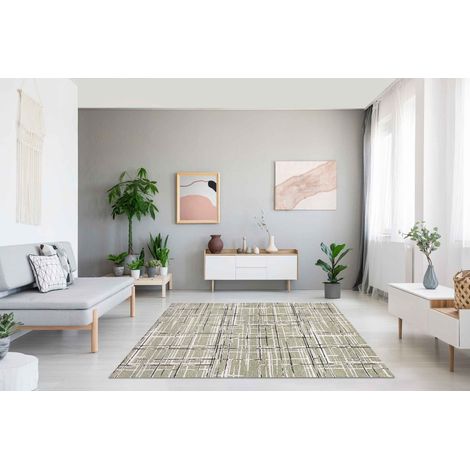 Tappeto Arredo Moderno Morbido in Ciniglia Ingresso Antiscivolo Prodotto Italiano Soggiorno Camera Salotto Disegni Piazzati Cotone Varie Misure Grande Graffiato Verde - 65x115Cm (1/5)