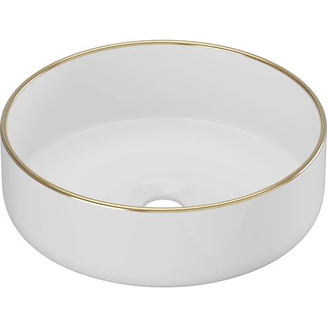 Lavabo da appoggio rotondo 36 cm in Ceramica Bianco con profilo Dorato - LENISO II (1/5)