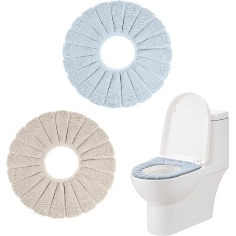 2-teiliges WC-Sitzkissen, weich, warm und dehnbar, weiches WC-Sitzkissen, gestrickter O-förmiger Toilettenring (beige, blau) (1/5)