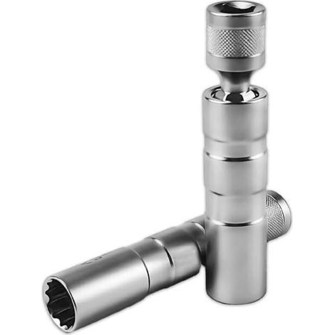 Juego de 2 llaves para bujías, llave de vaso de 14 mm / llave de bujías de 16 mm, herramienta para extraer bujías, llave de vaso giratoria de pared delgada CR-V de 12 puntas y 3/8 de pulgada, herramie (1/4)