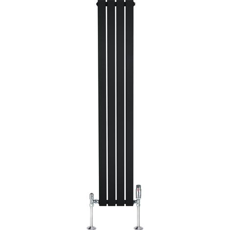 Radiateur Plat à 1 Colonne & Vannes 1600 x 280 mm en Acier Noir Chauffage Centrale Moderne Verticale Monté Sur Mur Cuisine Salle de Bain [Brosse de Nettoyage & Supports INCLUSES]