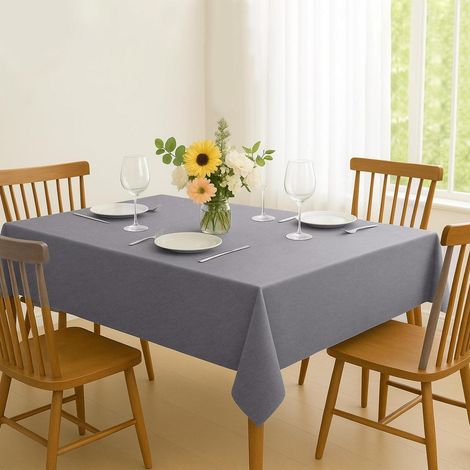 Abwaschbare Tischdecke Leinenoptik Rechteck 180x150 cm Grau