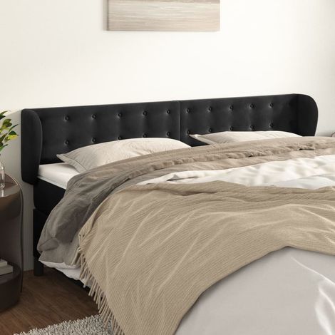 Tête de lit avec oreilles Panneau de lit pour Lit adult Décoration murale Noir 183x23x78/88 cm Velours XJDT593165 (1/5)