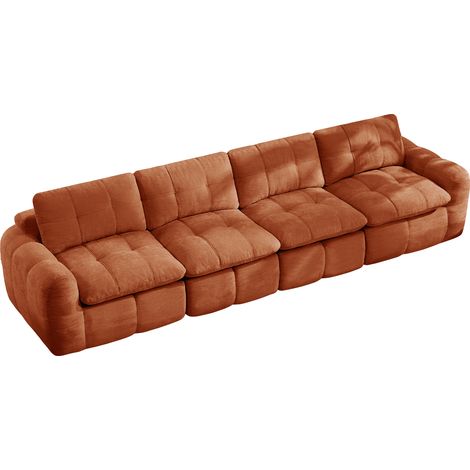 Canapé modulable 4 places en chenille orange, assise profonde et mousse haute densité 32D, sans montage pour salon et appartement (1/5)