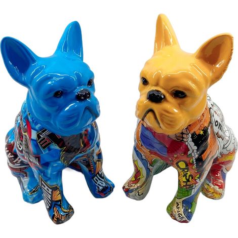 Statuina Bulldog Pop Art, Resina Multicolore, Moderna e Originale, Regalo Creativo per Casa e Ufficio