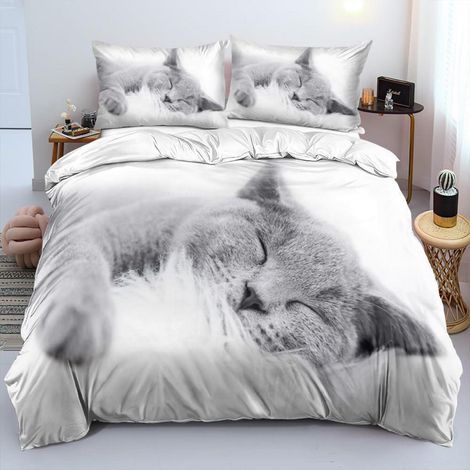 Bettwäsche 135x200 cm 2-teilig mit Katzenmotiv 3D-Druck, Mikrofaser, Reißverschluss