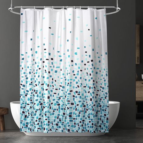 Rideau de douche anti-moisissure en polyester imperméable, motif écossais - 180 x 180 cm - 12 crochets (1/5)