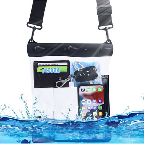 Custodia impermeabile per telefono da 7,2", bustina, custodia, borsa con tracolla, universale, grande, impermeabile, 23x25 cm, nera (1/5)