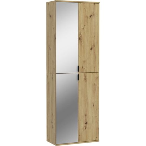 Schrank BODITE – 4 Türen mit Spiegeln – Helles Eichenholz