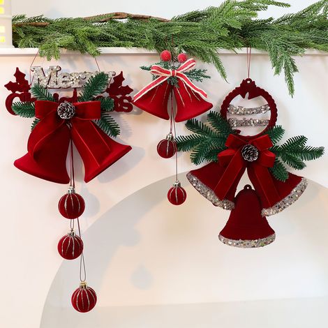 Juego de 3 adornos navideños de campanas - Campanas con efecto nieve - Adornos para árbol de Navidad - Campanas navideñas - Adornos para corona navideña (1/2)