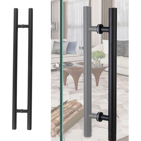 Poignée de porte en verre en acier inoxydable, noir mat, épaisse, grande poignée de porte, poignée de porte à pousser-tirer (1/5)