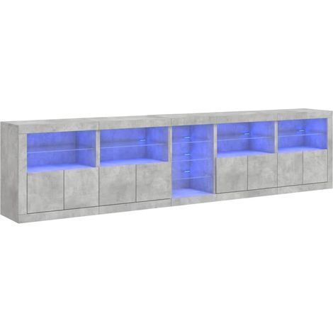 Aparador buffet cómoda armario mueble organizador cocina salón salón con luces LED 283 x 37 x 67 cm gris 020029995