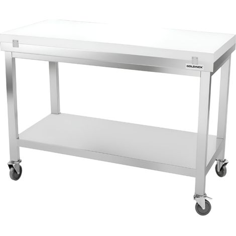 Table de travail en inox 1400x600 mm avec plaque de découpe blanche sur roulettes PREMIUM - GOLDINOX (1/4)