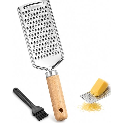Râpe à Fromage Manuelle+Brosse,Râpe Cuisine pour Parmesan Citron Ail Chocolatpour Fromages à Pâte Dure Rapeuse,pour Parmesan Zesteur,Râpe à fromage avec manche en bois pour parmesan,Rape A Fromage. (1/5)