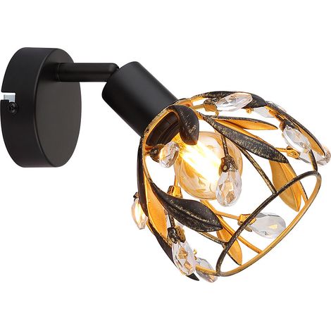Wandleuchte Wandlampe Flurlampe Schlafzimmerleuchte Schwarz Gold Kristalle