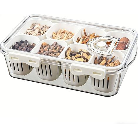 Organisateur de réfrigérateur compartimenté, boîte hermétique avec couvercle, valve de ventilation et indicateur de date pour fruits et légumes, 8 compartiments transparents (1/5)