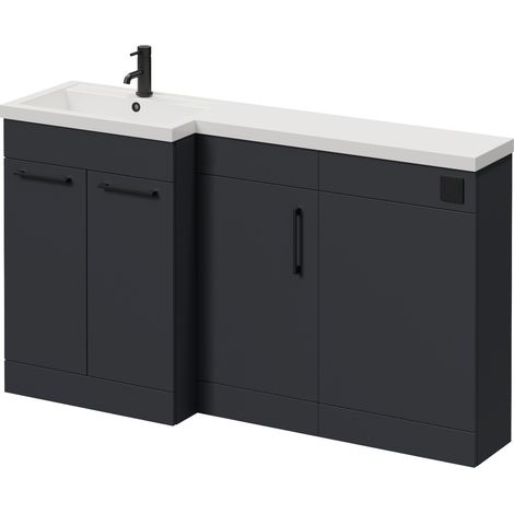 Napoli 390 Gloss Grey 1500mm 3 Door Vanity Unit Toilet Suite with Left Hand Square Lucia Basin - 1500mm - Matt Black 160mm HandleWithout Kingston Toilet Pan