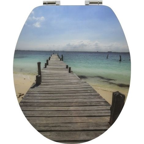 Abattant wc MDF MALDIVES Décor Plage - Charnières Zinc Spirella