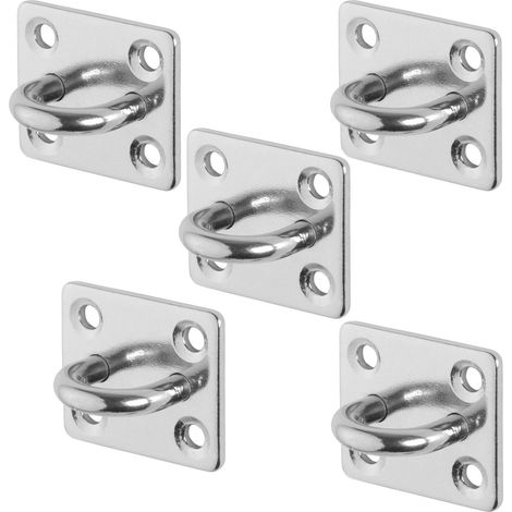 Lot de 5 œillets de fixation 35 x 30 mm - Plaque d'ancrage en acier inoxydable V2A SS304 - Œillets d'arrimage pour voile d'ombrage, haubans, sécurité de charge, etc. (1/5)