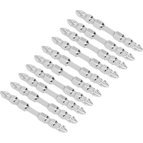 10 Stück Kreuzschlitzschraubendreher-Bits, stark magnetisch, rutschfest, 2-seitig, K5-Legierungsstahl, für Schlagbohrmaschinen (1/5)