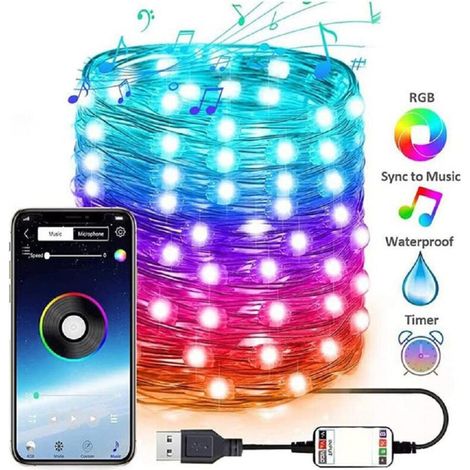 YMYNY Guirlande lumineuse LED pour sapin de Noël, USB, Bluetooth, application, intérieur, avec télécommande, 20 m, 200 LED -