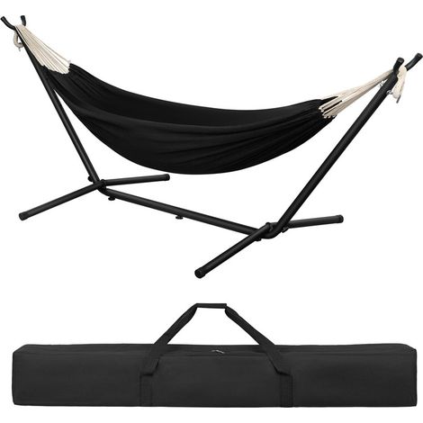 Hamac double portable avec support robuste – Capacité 250 kg, pour 2 personnes, lit-balancelle suspendu d’extérieur, pour camping et jardin, 280 × 106 × 100 cm (1/4)