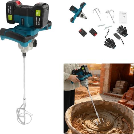 Mélangeur à béton sans fil portable, moteur sans balais 21V, contrôle à 6 vitesses, Bleu (1/5)