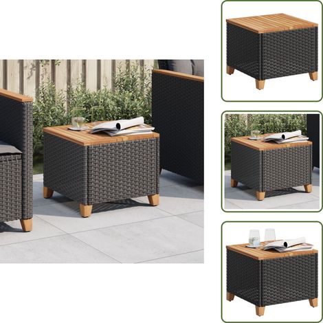 Table de jardin noir 45x45x37 cm résine tressée et bois acacia - Table De Jardin - Mobilier De Jardin - Table Extérieure - Table Patio - Table Ronde (1/5)
