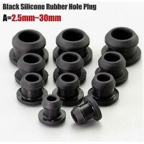Bouchons en caoutchouc silicone à clipser pour trous de 2,5 mm à 30 mm, noirs, pour tubes et tuyaux. (1/5)