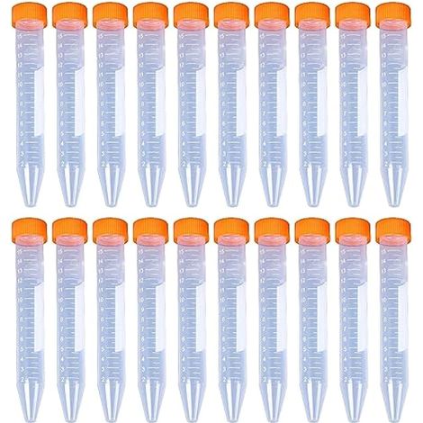 Orange Tubes à Essai Gradués 15ml Cryotubes En Plastique Tubes Fond de cône, Tube de Fiole Congelé en Plastique avec Bouchon à Vis, Flacon Transparent, Tubes à essai en plastique 20 Pièces (1/4)