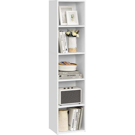 Bibliothèque étagère ouverte 24 x 30,2 x 134,2 cm design moderne rangement salon bureau en aggloméré blanc (1/2)