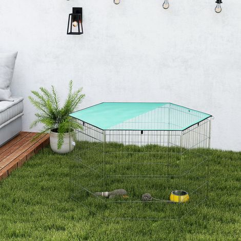 Parc pour chien, enclos chien 6 panneaux avec toit, modulable et pliable, enclos portable 76H cm avec porte argent vert (1/5)
