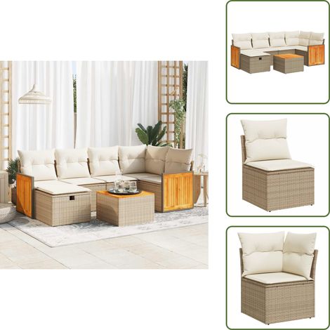7-tlg. Garten-Sofagarnitur mit Kissen Beige Poly Rattan - Gartensofa Set - Garten Sofa Set - Outdoor Sofa Set - Garten Sofagarnitur (1/5)