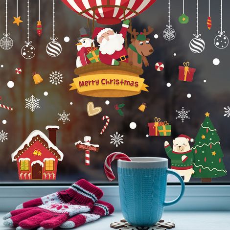 Autocollant Noël Fênetre Grand, Père Noël Sapin Bonhomme Neige Sticker Noël pour la Décoration de Vitrine, Salon, Chambre,- Lefou (1/5)
