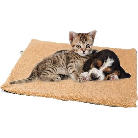 Coussin auto-chauffant pour chien - 60 x 64 cm - Couleur kaki - Doudoune polaire, lavable, confortable (1/5)