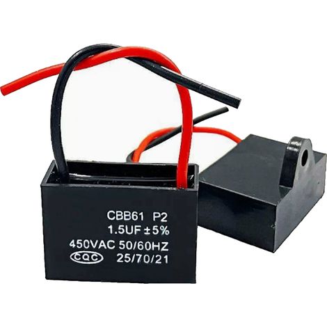 2er-Pack CBB61 1,5 µF 450 V AC 50/60 Hz Kondensatoren – 95 mm Kabellänge – Für Deckenventilatoren und Klimaanlagen – Kondensator 1 (1/5)