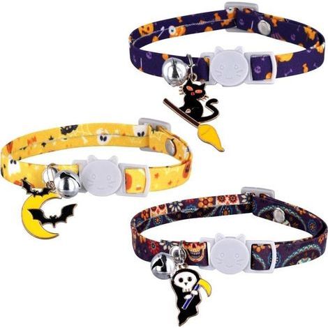 3er-Set Halloween-Katzenhalsbänder, festliches Halloween-Halsband mit Glöckchen, verspieltes Kätzchenhalsband, Dekorationsaccessoires (1/4)