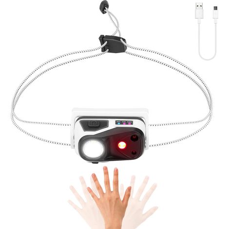 Lampada frontale a LED, ricaricabile tramite USB, con 4 modalità e sensore di movimento (1/5)