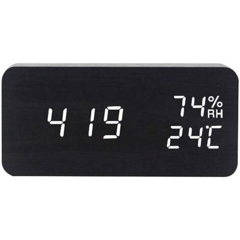 Ahlsen Numérique Réveil Bois Réglable Luminosité Contrôle Vocal LED Horloge Rectangle Affichage Temps Température Décor À La Maison,Noir (1/5)