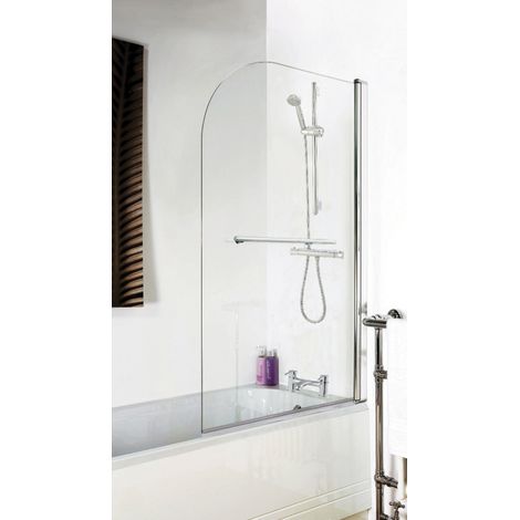 Aquariss 1435mm Frameless Round Hinged Bath Shower Screen Door Chrome 6mm Safety Glass Panel with Towel Rail (1/3)