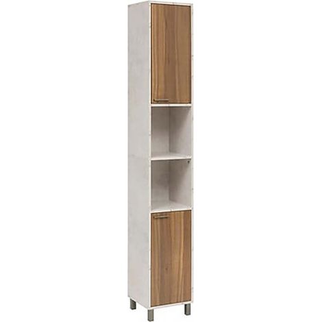 Meuble Colonne de Rangement avec étagères amovibles et 2 portes, Coloris marron/blanc - Longueur 32 x Profondeur 30 x Hauteur 194 cm (1/5)