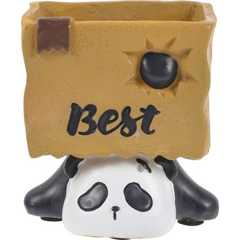 succulent bonsai planter resin pen holder with panda motif