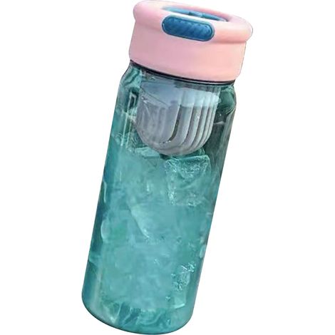 650-ml-Weithalsbecher aus Kunststoff, große Sportflasche, Mori-Trinkflasche mit Tee-Einsatz, Reisebecher für Studenten, rosa Deckel und blauer Korpus (1/5)